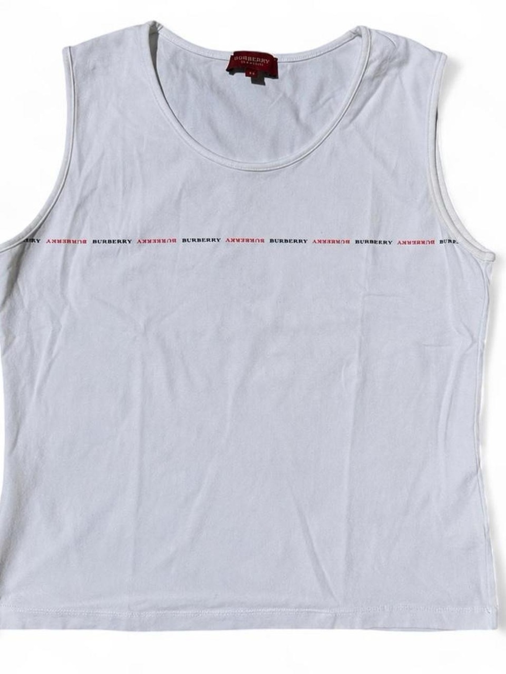 Burberry White Tank Top with Subtle Red Logo Trim